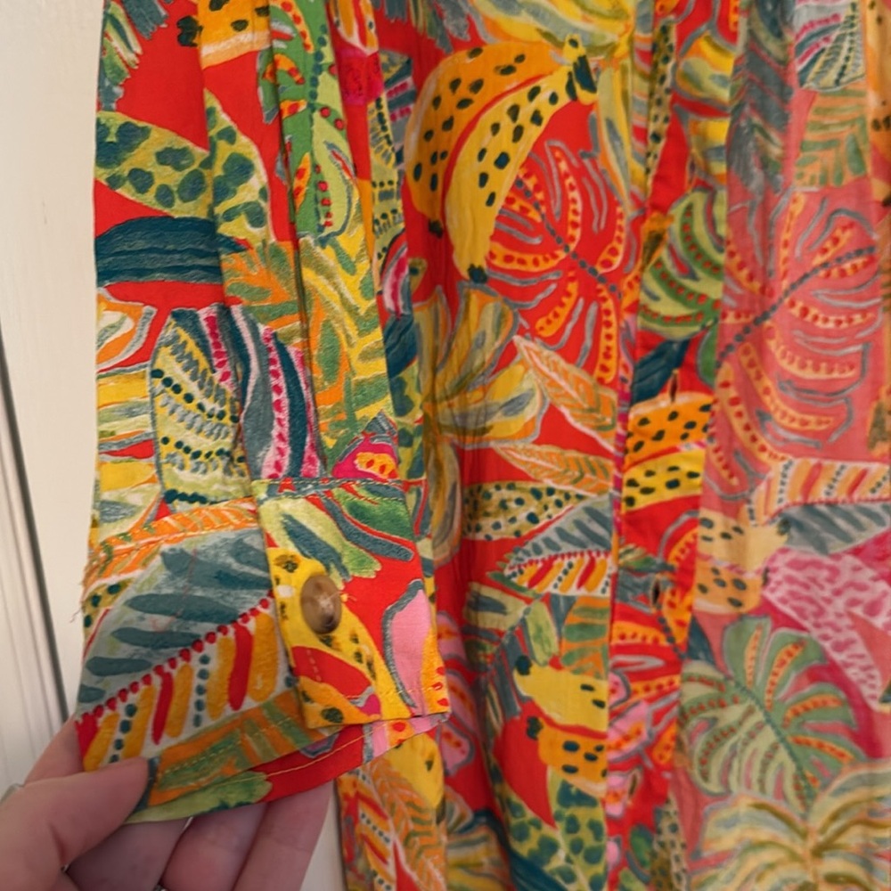 Vici | Coveted Button Down Shirt Dress Colorful Tropical Mini Cover Up Small - Picture 8 of 10